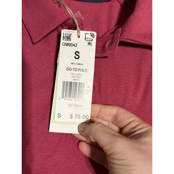 NWT Adidas Men Size Small Wild Pink Performance Athletic Golf Polo Shirt Go-To - Picture 6 of 10